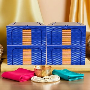 kuber industries pack of 4 clothes storage box  44 liter foldable steel frame clothes organizer  storage box for wardrobe-saree-shirts and blankets  storage bag  dot print  royal blue