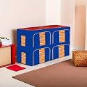 Kuber Industries Pack of 4 Clothes Storage Box | 24 Liter Foldable Steel Frame Clothes Organizer | Underbed Storage Bag | Storage Box For Wardrobe-Saree-Shirts And Blankets | Red &amp; Blue