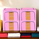Kuber Industries Pack of 4 Clothes Storage Box | 24 Liter Underbed Storage Bag | Foldable Parachute Steel Frame Wardrobe Organizer | Waterproof Storage Box for Saree-Shirts & Blankets | Pink