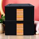 Kuber Industries Pack of 2 Clothes Storage Box | 66 Liter Foldable Steel Frame Clothes Organizer | Underbed Storage Bag | Storage Box For Wardrobe-Saree-Shirts And Blankets | Grey &amp; Black