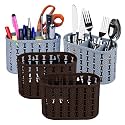 Kuber Industries Pack of 4 Cutlery Holder | Kitchen Organizer with 3 Compartments | Stationery Organizer | Dining Tableware Stand | Multipurpose Desk Organizer Box | Sunny | Gray &amp; Brown