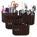 Kuber Industries Pack of 4 Cutlery Holder | Kitchen Organizer with 3 Compartments | Stationery Organizer | Dining Tableware Stand | Multipurpose Desk Organizer Box | Sunny | Brown
