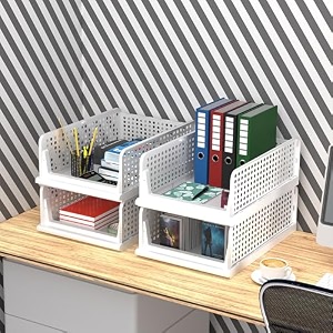 kuber industries pack of 4 desk stationary organizer  foldable office desk organizers  drawers for dressing table  storage bins for kitchen bathroom  white