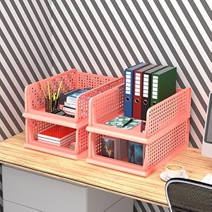 kuber industries pack of 4 desk stationary organizer  foldable office desk organizers  drawers for dressing table  storage bins for kitchen bathroom  coral pink
