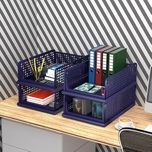 kuber industries pack of 4 desk stationary organizer  foldable office desk organizers  drawers for dressing table  storage bins for kitchen bathroom  blue