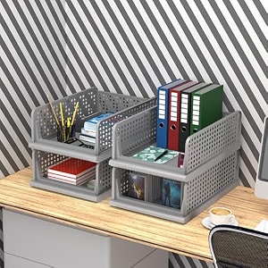 kuber industries pack of 4 desk stationary organizer  foldable office desk organizers  drawers for dressing table  storage bins for kitchen bathroom  grey