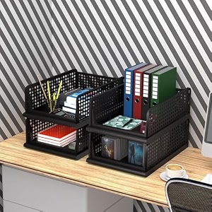 kuber industries pack of 4 desk stationary organizer  foldable office desk organizers  drawers for dressing table  storage bins for kitchen bathroom  black