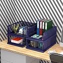 Kuber Industries (Pack of 4) Desk Stationary Organizer | Foldable Office Desk Organizers | Drawers for Dressing Table | Storage Bins for Kitchen, Bathroom | Blue