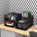 Kuber Industries (Pack of 4) Desk Stationary Organizer | Foldable Office Desk Organizers | Drawers for Dressing Table | Storage Bins for Kitchen, Bathroom | Black