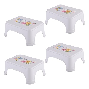 kuber industries pack of 4 durable bathroom stool for bathing  comfortable indoor machiya for sitting  senior citizens bath stool amp adults patla chair for home  square printed- white