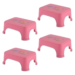 kuber industries pack of 4 durable bathroom stool for bathing  comfortable indoor machiya for sitting  senior citizens bath stool amp adults patla chair for home  square printed- pink