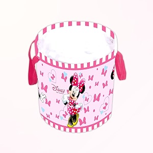 kuber industries foldable laundry basket for clothes  non-woven round cloth laundry bag  washing clothes storage basket  disney minnie mouse  45 ltr  pink