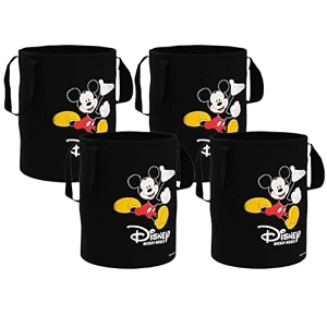 kuber industries foldable laundry basket for clothes  non-woven round cloth laundry bag  washing clothes storage basket  disney mickey mouse  45 ltr  black