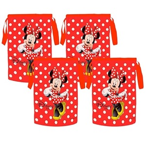 kuber industries foldable laundry basket for clothes  non-woven round cloth laundry bag  washing clothes storage basket  disney minnie mouse  45 ltr  red