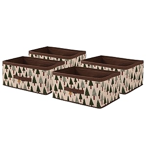 kuber industries pack of 4 foldable multi-purpose cloth organizer for storage with drawing handle  durable organisers storage box for clothestoys  tree print - white