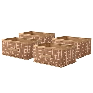 kuber industries pack of 4 foldable multi-purpose cloth organizer for storage with drawing handle  durable organisers storage box for clothestoys  check design - beige