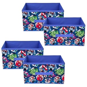kuber industries pack of 4 foldable storage organiser  marvel avengers print storage box for books amp toys  cloth organizer for wardrobe  cupboard drawer organizer  blue