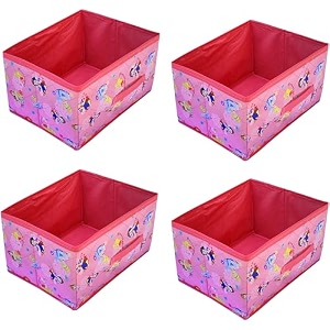 kuber industries pack of 4 foldable storage organiser  disney princess print storage box for books amp toys  cloth organizer for wardrobe  cupboard drawer organizer  pink