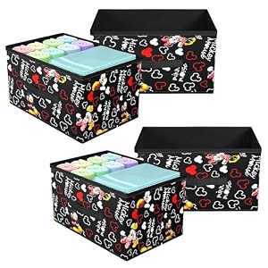 kuber industries pack of 4 foldable storage organiser  disney mickey print storage box for books amp toys  cloth organizer for wardrobe  cupboard drawer organizer  black