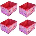 Kuber Industries Pack of 4 Foldable Storage Organiser | Disney Princess Print Storage Box for Books &amp; Toys | Cloth Organizer for Wardrobe | Cupboard Drawer Organizer | Pink