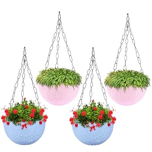 kuber industries pack of 2 hanging flower pots for living room home-lawns amp gardening  flower planter for balcony  marble euro  7 inch  beige amp pink