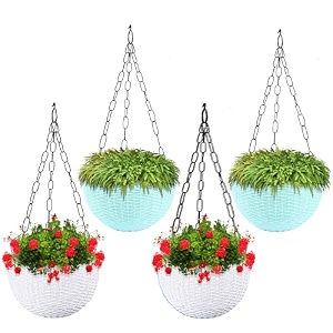 kuber industries pack of 2 hanging flower pots for living room home-lawns amp gardening  flower planter for balcony  marble euro  7 inch  beige amp pink
