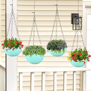 kuber industries pack of 6 hanging flower pot  hanging flower pot for living room  planters for home-lawns amp gardening  flower planter for balcony  marble euro  7 inch  mint green