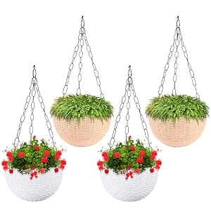 kuber industries pack of 2 hanging flower pots for living room home-lawns amp gardening  flower planter for balcony  marble euro  7 inch  beige amp pink