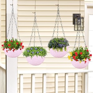 kuber industries pack of 4 hanging flower pot  hanging flower pot for living room  planters for home-lawns amp gardening  flower planter for balcony  marble euro  7 inch  pink