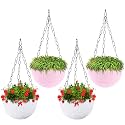 Kuber Industries Pack of 2 Hanging Flower Pot for Living Room, Home-Lawns &amp; Gardening | Flower Planter for Balcony | Marble Euro | 7 Inch | Beige