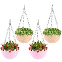 Kuber Industries Pack of 2 Hanging Flower Pots for Living Room, Home-Lawns &amp; Gardening | Flower Planter for Balcony | Marble Euro | 7 Inch | Beige &amp; Pink