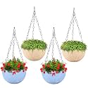 Kuber Industries Pack of 2 Hanging Flower Pots for Living Room, Home-Lawns &amp; Gardening | Flower Planter for Balcony | Marble Euro | 7 Inch | Beige &amp; Pink