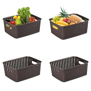 kuber industries pack of 6 multi-purpose 6 ltr plastic basket for storage m20  spacious pooja item holder amp fruit tokari  aesthetic home organizers for kitchen amp bedroom  dark brown