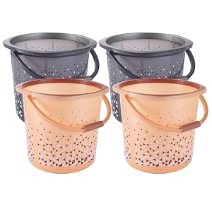 kuber industries pack of 2 multi-purpose 18 ltr water bucket for washing clothes  bathing balti for bathroom  water storage container - essential for household chores  tined- black amp brown