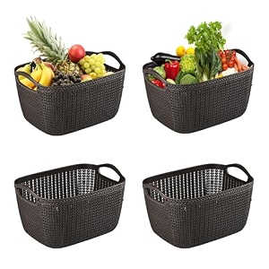 kuber industries 10 ltr multi-purpose plastic basket for storage q6  spacious pooja item holder amp fruit tokari  aesthetic home organizers for kitchen amp bedroom  brown