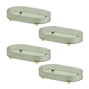 kuber industries pack of 4 multipurpose decorative tray  makeup organiser bathroom vanity tray dresser tray kitchen countertop organiser tray  anti slip and decorative  ym6403  dark green