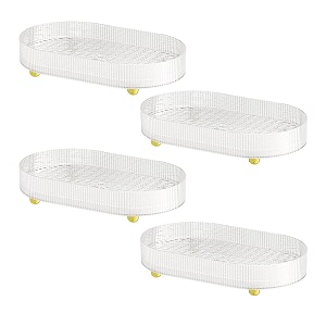 kuber industries pack of 4 multipurpose double layer decorative drain tray  makeup perfume organiser bathroom vanity dresser tray kitchen countertop organiser tray  anti slip  transparent