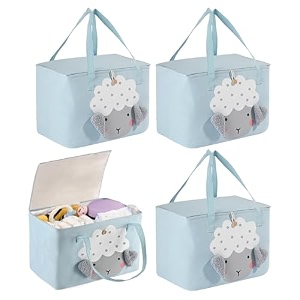 kuber industries premium kawaii essentials caddy bag  aesthetic baskets for new born clothes  cute stuff holder amp organizer for baby toys diaper amp wet wipes  gm-26-pnk  pink rabbit