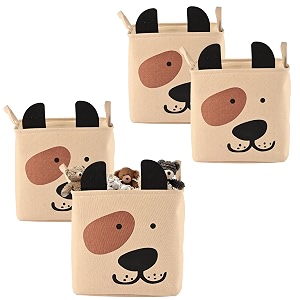 kuber industries pack of 4 multipurpose foldable almirah closetdrawer storage basket with carry handles for cloth amp toys  kids toy storage basketbox organizerlaundry bag  gm-7-bg  smiley - beige