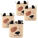 Kuber Industries Pack of 4 Multipurpose Foldable Almirah Closet/Drawer Storage Basket with Carry Handles for Cloth & Toys | Kids Toy Storage Basket/Box Organizer/Laundry Bag | GM-7-BG | Smiley - Beige