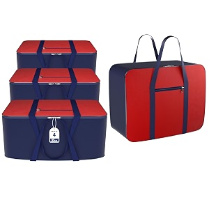 kuber industries pack of 4 nylon 35l small underbed storage box  blanket storage bagscover double bed storage containers  dustproof storage bag for clothes documents books toys  red amp blue