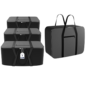 kuber industries pack of 4 nylon 35l small underbed storage box  blanket storage bagscover double bed storage containers  dustproof storage bag for clothes documents books toys  grey amp black