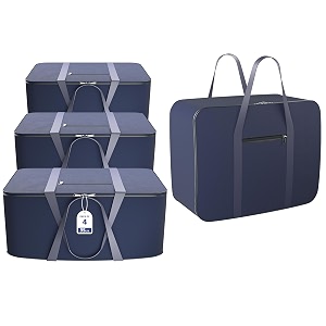 kuber industries pack of 4 nylon 35l small underbed storage box  blanket storage bagscover double bed storage containers  dustproof storage bag for clothes documents books toys  dark blue