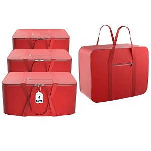 kuber industries pack of 4 nylon 35l small underbed storage box  blanket storage bagscover double bed storage containers  dustproof storage bag for clothes documents books toys  red
