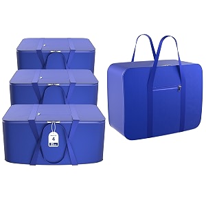 kuber industries pack of 4 nylon 35l small underbed storage box  blanket storage bagscover double bed storage containers  dustproof storage bag for clothes documents books toys  blue