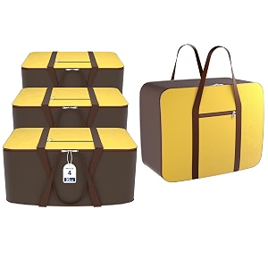 kuber industries pack of 4 nylon 35l small underbed storage boxblanket storage bagscover double bed storage containersdustproof storage bag for clothes documents books toysyellow amp brown