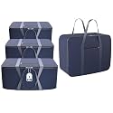 Kuber Industries Pack of 4 Nylon 35L Small Underbed Storage Box | Blanket Storage Bags/Cover Double Bed Storage Containers | Dustproof Storage Bag for Clothes, Documents, Books, Toys | Dark Blue