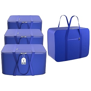 kuber industries pack of 4 nylon 72l large king size underbed storage box  blanket storage bagscover double bed storage containers  storage bag for clothes documents books toys  blue