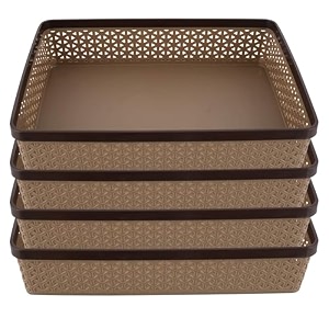 kuber industries pack of 4 office desk tray  plastic stationary document tray  file paper tray for office  storage tray for kitchen books  coffee