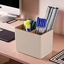 Kuber Industries Plastic 3-Compartment Pen Holder For Study Table | Marker/Pencil Stand &amp; Desk Organizer for Student | Office Table Accessory for Stationary Item | Sandy Brown